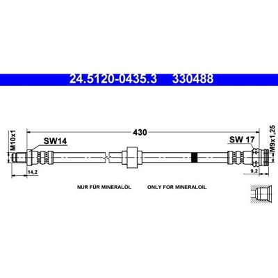 Bremse slange Ate - 430mm, M10x1, M9x1.25 - Citroën BX Bremse slange Ate - 430mm, M10x1, M9x1.25 - Citroën BX