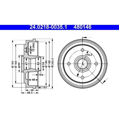 ATE Bremstrommel - 180/205,5mm - Ohne ABS - Chevrolet, Daewoo ATE Bremstrommel - 180/205,5mm - Ohne ABS - Chevrolet, Daewoo