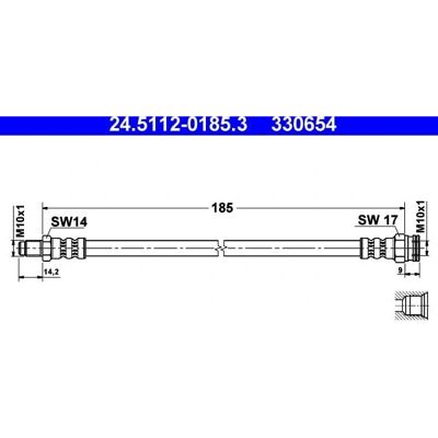 Bremse slange ATE - M10x1, 185mm, med holder - Bremse slange Bremse slange ATE - M10x1, 185mm, med holder - Bremse slange