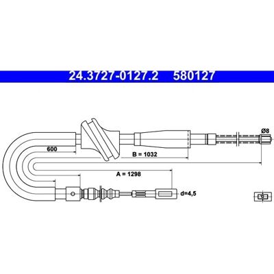 Ate Bremsekabel for Audi 80 B3 - 1298mm - Parkeringbrems Ate Bremsekabel for Audi 80 B3 - 1298mm - Parkeringbrems