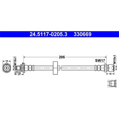 Ate bremserør - M10x1, 205mm Ate bremserør - M10x1, 205mm