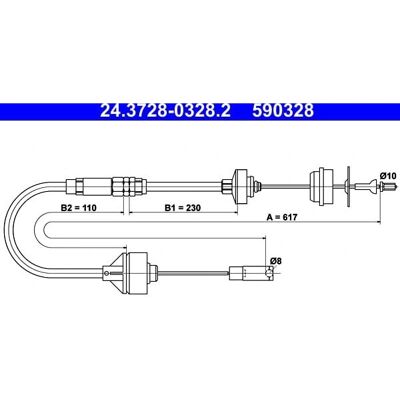 ATE 24.3728-0328.2 Clutch Kabel - Manuell Justering for CITROËN, PEUGEOT ATE 24.3728-0328.2 Clutch Kabel - Manuell Justering for CITROËN, PEUGEOT