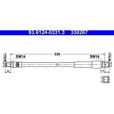 Ate bremse slange - M10x1, 330mm, BMW 3-serie Ate bremse slange - M10x1, 330mm, BMW 3-serie