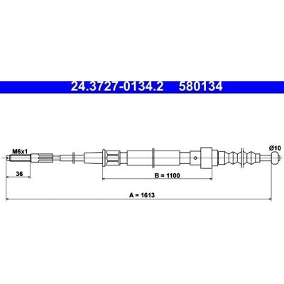 ATE Håndbrekkabel for VW Golf III, Vento, Corrado - 1613mm ATE Håndbrekkabel for VW Golf III, Vento, Corrado - 1613mm