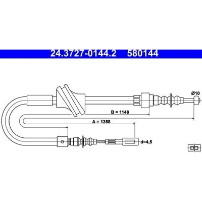ATE 24.3727-0144.2 - Parkeringsbremsekabel til Audi 80 B3, Cabriolet B4 ATE 24.3727-0144.2 - Parkeringsbremsekabel til Audi 80 B3, Cabriolet B4