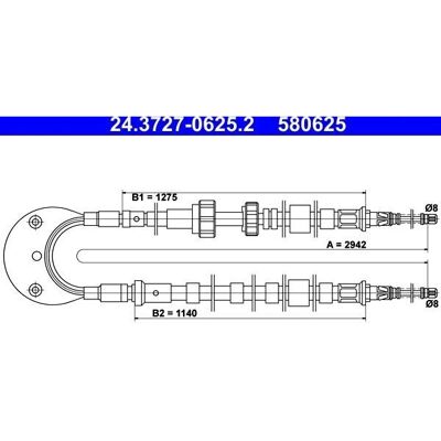 ΑΤΕ 24.3727-0625.2 - Καλώδιο φρένου για Ford Escort 4 Cabriolet ΑΤΕ 24.3727-0625.2 - Καλώδιο φρένου για Ford Escort 4 Cabriolet