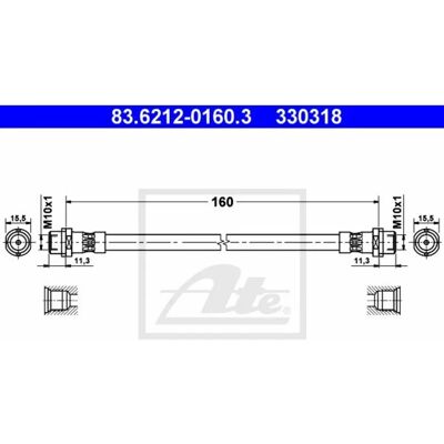 Bremse slange ATE - 83.6212-0160.3 - Bremse slange for Audi 80 A4 Bremse slange ATE - 83.6212-0160.3 - Bremse slange for Audi 80 A4