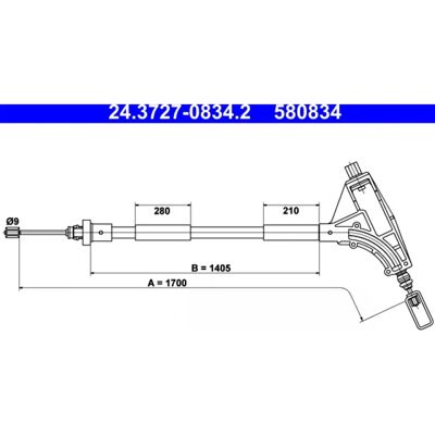 ATE Peugeot 406 Parkbremsesekkekabel - 1700mm ATE Peugeot 406 Parkbremsesekkekabel - 1700mm