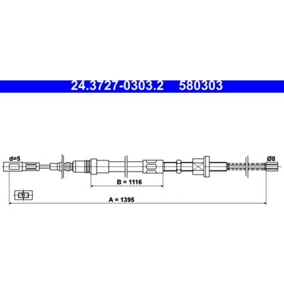 ATE Modell 24.3727-0303.2 Parkeringsbremsekabel for CITROËN AX 3/5 dører ATE Modell 24.3727-0303.2 Parkeringsbremsekabel for CITROËN AX 3/5 dører
