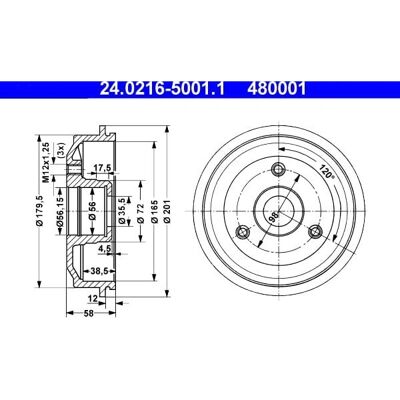 ATE Bremsentambor - M12x1.25 - 201 mm - 165 mm - Bremstrommel ATE Bremsentambor - M12x1.25 - 201 mm - 165 mm - Bremstrommel