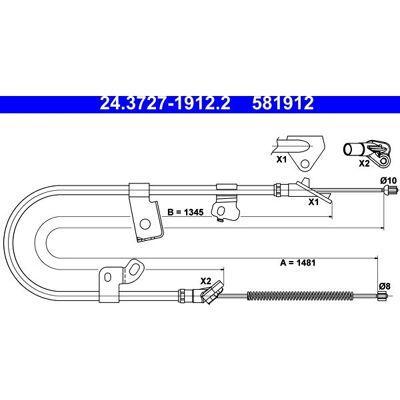 Toyota Yaris håndbrekkekabel - 1481mm, OE-numre Toyota Yaris håndbrekkekabel - 1481mm, OE-numre