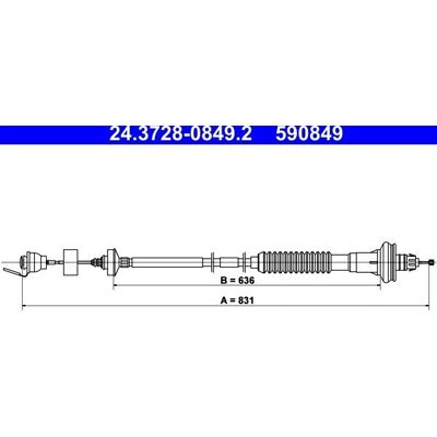 Ate Clutch Kabel Peugeot 206 - 831mm, automatisk justering Ate Clutch Kabel Peugeot 206 - 831mm, automatisk justering