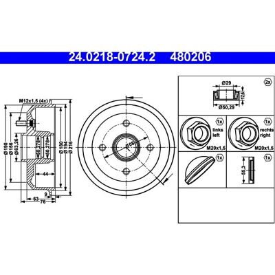 Tambur de frână ATE - 180/44/216mm - Fără inel ABS - Ford Fiesta Tambur de frână ATE - 180/44/216mm - Fără inel ABS - Ford Fiesta