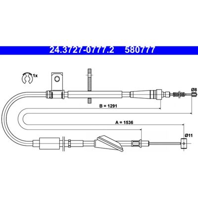 ATE 24.3727-0777.2 Parkeringsbremskabel Opel Agila A ATE 24.3727-0777.2 Parkeringsbremskabel Opel Agila A