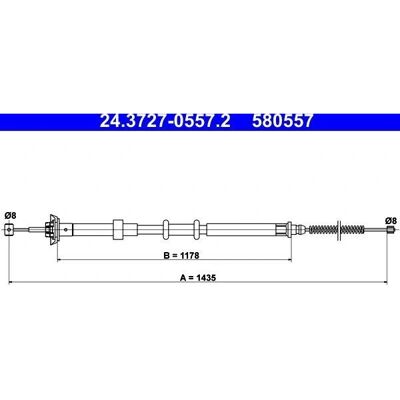 ATE Modell 24.3727-0557.2 Parkeringsbremse kabel - håndbrems ATE Modell 24.3727-0557.2 Parkeringsbremse kabel - håndbrems