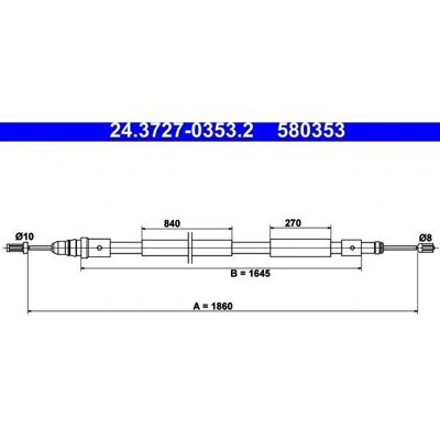 ATE Xsara Picasso - Kabel for parkeringsbrems - 1860 mm ATE Xsara Picasso - Kabel for parkeringsbrems - 1860 mm