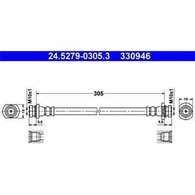 Wąż hamulcowy Ate - Gwint M10x1 - 305mm - Typ hamulca Wąż hamulcowy Ate - Gwint M10x1 - 305mm - Typ hamulca