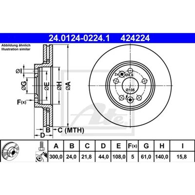 ATE Modell 24.0124-0224.1 Bremsscheibe - Belüftet Hochkarbon Renault Scenic 2 ATE Modell 24.0124-0224.1 Bremsscheibe - Belüftet Hochkarbon Renault Scenic 2