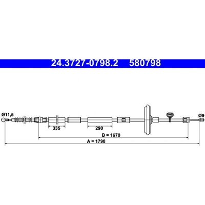 ATE 1798mm Parkering Bremskabel - Parkeringsbrems ATE 1798mm Parkering Bremskabel - Parkeringsbrems