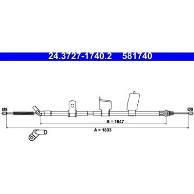 Ate Nissan Qashqai Håndbremskabel - Bak venstre - 1833mm Ate Nissan Qashqai Håndbremskabel - Bak venstre - 1833mm