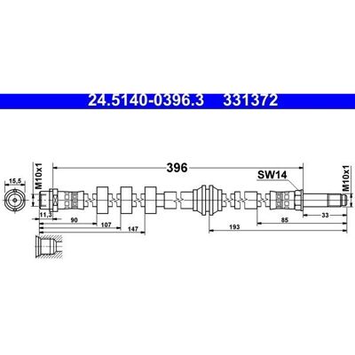 Ate bremserør - 396mm lengde M10x1 for Audi Q5, A4, A5, Macan Ate bremserør - 396mm lengde M10x1 for Audi Q5, A4, A5, Macan