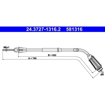 ATE 24.3727-1316.2 - Cavo freno di stazionamento posteriore sinistro Volvo S80 ATE 24.3727-1316.2 - Cavo freno di stazionamento posteriore sinistro Volvo S80