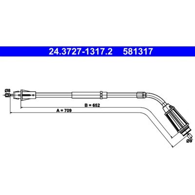 Ate Käsijarrukaapeli - Volvo S80 Takana Oikea - 709mm Ate Käsijarrukaapeli - Volvo S80 Takana Oikea - 709mm