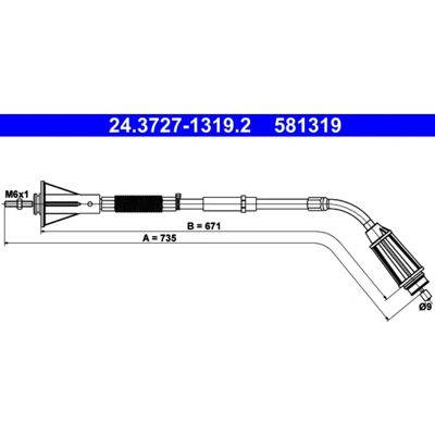 Câble de Frein à Main Ate Volvo S80 - Arrière gauche - 735mm Câble de Frein à Main Ate Volvo S80 - Arrière gauche - 735mm