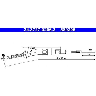 ATE - 24.3727-0206.2 - 1616 mm - BMW 3 Series - Cablul frânei ATE - 24.3727-0206.2 - 1616 mm - BMW 3 Series - Cablul frânei