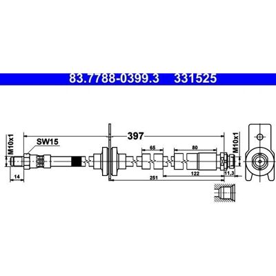Ate bremse slange bakaksel Ford Focus - Slange, M10x1, 397mm Ate bremse slange bakaksel Ford Focus - Slange, M10x1, 397mm