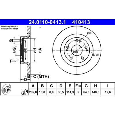 Ate Honda Civic Bremsscheibe - Voll, 114,3mm, 10mm, 282mm Ate Honda Civic Bremsscheibe - Voll, 114,3mm, 10mm, 282mm