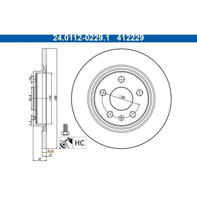Disque de frein ATE - Diamètre 280mm, Épaisseur 12mm, 5 trous - Pour Volvo XC40 Disque de frein ATE - Diamètre 280mm, Épaisseur 12mm, 5 trous - Pour Volvo XC40