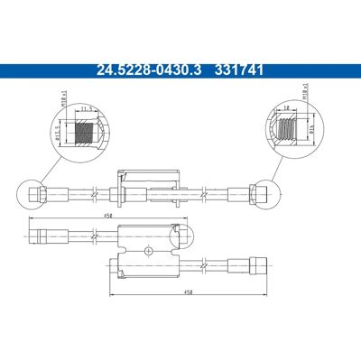Ate VW Caddy Hinterachse Bremsenschlauch mit M10x1 Gewinde Ate VW Caddy Hinterachse Bremsenschlauch mit M10x1 Gewinde