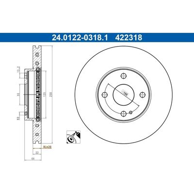 Disc frane ATE Mazda - Ventilat 258mm - Model 24.0122-0318.1 Disc frane ATE Mazda - Ventilat 258mm - Model 24.0122-0318.1