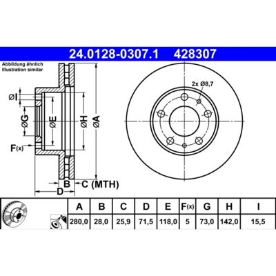 Disco freno ATE - Ventilato - 24.0128-0307.1 - Disco freno Disco freno ATE - Ventilato - 24.0128-0307.1 - Disco freno