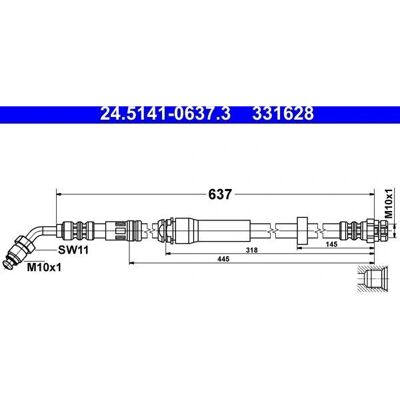 Wąż hamulcowy ATE - M10x1, 637mm, Warianty Wąż hamulcowy ATE - M10x1, 637mm, Warianty