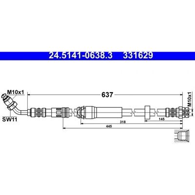 ATE Remslang - Audi A4 A5 Voorkant Rechts - 637mm ATE Remslang - Audi A4 A5 Voorkant Rechts - 637mm