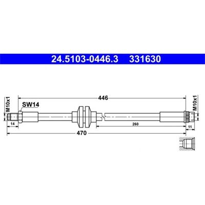 Renault Bremsschlauch - 24.5103-0446.3 - Vorne, 470mm, M10x1 Renault Bremsschlauch - 24.5103-0446.3 - Vorne, 470mm, M10x1