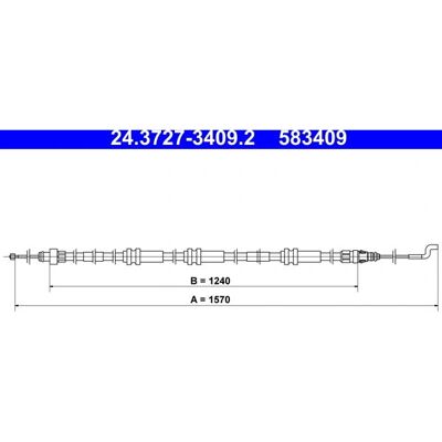 ATE 24.3727-3409.2 Bremsesksekabel - Passer for VW T5, Multivan, Transporter ATE 24.3727-3409.2 Bremsesksekabel - Passer for VW T5, Multivan, Transporter