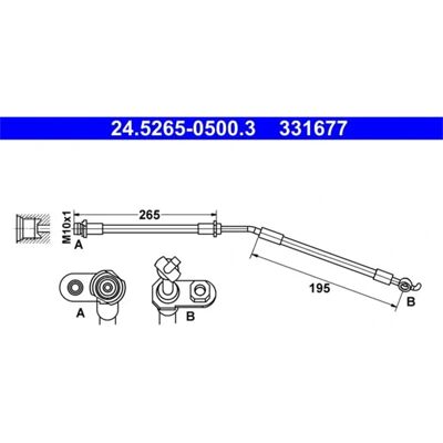 Ate bremse slange - M10x1 - 500mm - Toyota Yaris Ate bremse slange - M10x1 - 500mm - Toyota Yaris