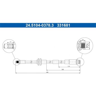 Ate Bremsschlauch - 400mm - M10x1 Gewinde - Fiat 500, Panda, Ypsilon Ate Bremsschlauch - 400mm - M10x1 Gewinde - Fiat 500, Panda, Ypsilon