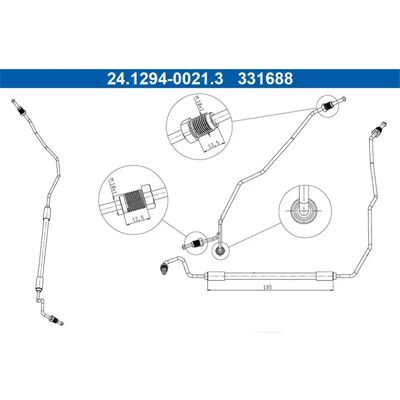 ATE bremse slange - 195mm lengde med rørledning - Bremsetype ATE bremse slange - 195mm lengde med rørledning - Bremsetype