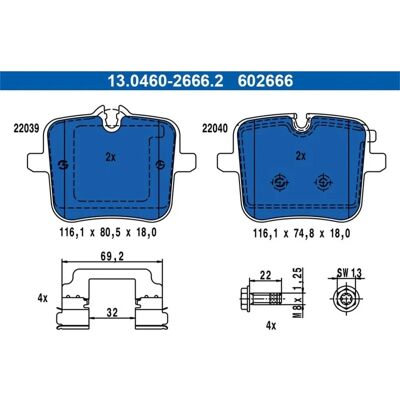Ate 13.0460-2666.2 Set pastiglie freno blu per BMW 7, 8, X7 - Sistema frenante Ate 13.0460-2666.2 Set pastiglie freno blu per BMW 7, 8, X7 - Sistema frenante