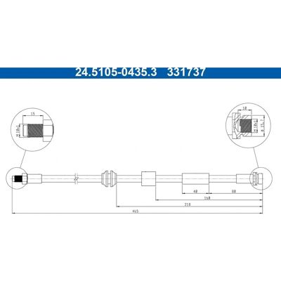 Bremseslange Ford Kuga - Lengde 465mm, M10x1 Gjenger Bremseslange Ford Kuga - Lengde 465mm, M10x1 Gjenger