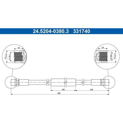 ATE 24520403803 405mm M10x1 VW Transporter Bremse slange ATE 24520403803 405mm M10x1 VW Transporter Bremse slange
