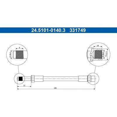 ATE bremse slange - M10x1 - 140/185mm - Bakaksel - Ford, Seat, VW ATE bremse slange - M10x1 - 140/185mm - Bakaksel - Ford, Seat, VW