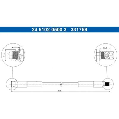 Mercedes-Benz Bremsehylse - M12x1, 535mm, Holdbart Gummi Mercedes-Benz Bremsehylse - M12x1, 535mm, Holdbart Gummi