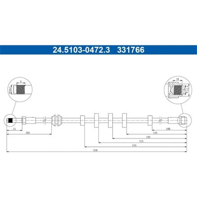 Ate Bremsschlauch für Audi A4 A5 - Flexibel, 520mm, M10x1 Ate Bremsschlauch für Audi A4 A5 - Flexibel, 520mm, M10x1