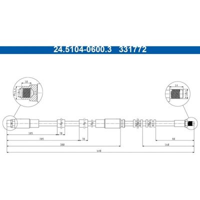Flexible de frein ATE - 600mm, Filtre M10x1 - Numéros OEM Incluant Flexible de frein ATE - 600mm, Filtre M10x1 - Numéros OEM Incluant