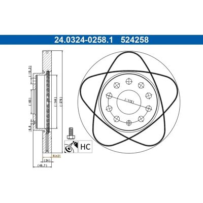 ATE 24.0324-0258.1 Bremsenscheibe - OEM für SEAT, SKODA, VAG ATE 24.0324-0258.1 Bremsenscheibe - OEM für SEAT, SKODA, VAG